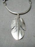 Amazing Navajo Sterling Silver Feather Necklace Native American-Nativo Arts