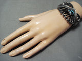 Aaron Anderson Native American Navajo Godber Turquoise Sterling Silver Sandcast Bracelet-Nativo Arts