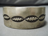 Important All Silver Vintage Native American Navajo Sterling Silver Em Bill Bracelet Old-Nativo Arts