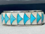 Orlinda Natewa Vintage Native American Zuni Blue Gem Turquoise Sterling Silver Bracelet Signed-Nativo Arts
