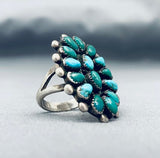 Stunning Vintage Native American Zuni Blue Gem Cerillos Turquoise Sterling Silver Ring-Nativo Arts