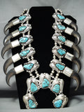389 Gram Bear Vintage Native American Navajo Turquoise Sterling Silver Squash Blossom Necklace-Nativo Arts