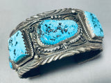 Heavy Mens Vintage Native American Navajo Turquoise Sterling Silver Leaf Bracelet-Nativo Arts