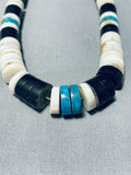 Native American Authentic Vintage Santo Domingo Turquoise Shell Jet Sterling Silver Necklace-Nativo Arts