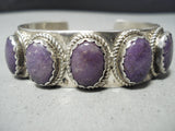 Rare Domed Sugulite Vintage Native American Navajo Sterling Silver Bracelet-Nativo Arts