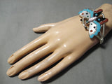 Cute Tammy Pinto Zuni Native American Turquoise Coral Sterling Silver Bracelet-Nativo Arts