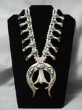 Opulent Vintage Native American Navajo Turquoise Sterling Silver Squash Blossom Necklace-Nativo Arts