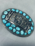 One Of The Most Detailed Vintage Native American Navajo Sterling Silver Turquoise Buckle-Nativo Arts