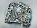 Native American 219 Gram Horse Sterling Silver Wide Turquoise Bracelet Cuff-Nativo Arts