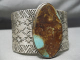 Huge Native American Navajo Royston Turquoise Sterling Silver Stamped Bracelet Cuff-Nativo Arts
