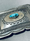 Magnificent Vintage Native American Navajo Kingman Turquoise Sterling Silver Large Buckle-Nativo Arts