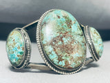 Opulent Vintage Native American Navajo 3 Stone Turquoise Sterling Silver Bracelet Cuff Old-Nativo Arts