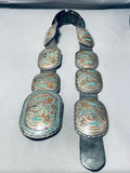 608 Gram Vintage Native American Navajo Turquoise Yei Sterling Silver Concho Belt Old-Nativo Arts