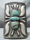Magnificent Vintage Native American Navajo Green Turquoise Sterling Silver Leather Bowguard-Nativo Arts