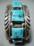 Heavy Men's Vintage Native American Navajo Blue Turquoise Sterling Silver Bracelet-Nativo Arts