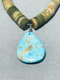 Native American Wondrous Vintage Santo Domingo Old Kingman Turquoise Sterling Silver Necklace-Nativo Arts