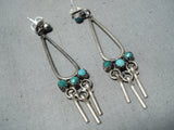 Fabulous Vintage Native American Navajo Green Blue Turquoise Sterling Silver Earrings Old-Nativo Arts