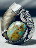 Colossal Native American Navajo Authentic Bear Royston Turquoise Sterling Silver Ring-Nativo Arts