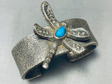 Heavy 87 Gram Vintage Native American Navajo Turquoise Sterling Silver Dragonfly Bracelet-Nativo Arts