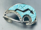 Grizzly Inlay Vintage Native American Navajo Turquoise Sterling Silver Bracelet-Nativo Arts