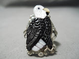 One Of Best Hand Carved Vintage Zuni Native American Eagle Sterling Silver Ring-Nativo Arts