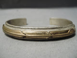 Thick Heavy Vintage Native American Navajo Mark Yazzie Feather Sterling Silver Gold Bracelet-Nativo Arts