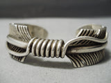 Heavy Detailed Vintage Native American Navajo Sterling Silver Feather Bracelet-Nativo Arts