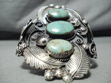 Towering Vintage Native American Navajo Royston Turquoise Sterling Silver Leaves Bracelet-Nativo Arts