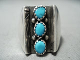 Marie Thompson Vintage Native American Navajo Old Kingman Turquoise Sterling Silver Ring-Nativo Arts