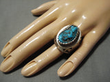 Incredible Vintage Native American Navajo Chunky Persin Turquoise Sterling Silver Ring Old-Nativo Arts
