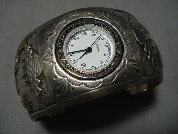 Remarkable Vintage Native American Navajo Rain Cloud Sterling Silver Watch Bracelet Old-Nativo Arts