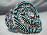 Native American One Of The Best Vintage Zuni Turquoise Inlay Sterling Silver Bracelet-Nativo Arts