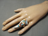 Inlay Master Navajo Turquoise Sterling Silver Native American Ring-Nativo Arts