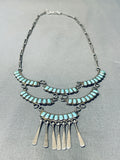 Gorgeous Vintage Native American Zuni Turquoise Inlay Sterling Silver Tiered Necklace-Nativo Arts