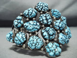 Rare Seafoam Turquoise Vintage Native American Navajo Cluster Sterling Silver Bracelet-Nativo Arts