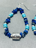 Marvelous Native American Navajo Lapis & Turquoise Sterling Silver Earrings-Nativo Arts