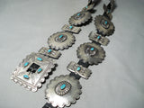 Heavy 600 Gram Vintage Native American Navajo Turquoise Sterling Silver Concho Belt Old-Nativo Arts