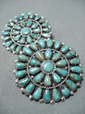 Amazing Native American Navajo Turquoise Sun Cluster Sterling Silver Earrings-Nativo Arts