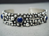 Important Native American Navajo Douglas Lapis Sterling Silver Cross Bracelet Cuff-Nativo Arts
