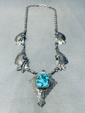 Eye Catching Vintage Native American Navajo Turquoise Sterling Silver Dangle Necklace-Nativo Arts