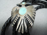Marvelous Vintage Native American Navajo Turquoise Sterling Silver Bolo Tie Old-Nativo Arts