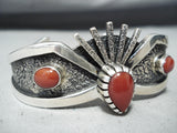 Rare Signed Navajo Native American Coral Sterling Silver Bracelet-Nativo Arts