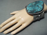 Spectacular Native American Navajo Pilot Mountain Turquoise Sterling Silver Bracelet Signed-Nativo Arts