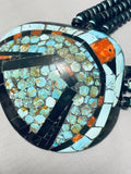 Native American Best Inlaid Bird Huge Santo Domingo Turquoise Jet Necklace-Nativo Arts