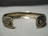Detailed Vintage Native American Navajo Turquoise Inlay Sterling Silver Bracelet Old-Nativo Arts