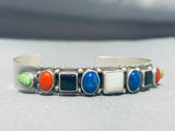 Pat Yazzie Colorful Native American Navajo Coral Gaspeite Lapis Jet Sterling Silver Bracelet-Nativo Arts