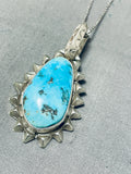 Johnny Clark Vintage Native American Zuni Morenci Turquoise Sterling Silver Necklace-Nativo Arts