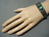 Early Vintage Native American Navajo Very Old Green Turquoise Sterling Silver Bracelet-Nativo Arts