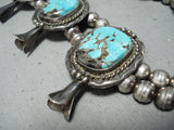 Women's Vintage Native American Navajo Morenci Turquoise Sterling Silver Squash Blossom Necklace-Nativo Arts