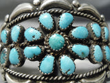 Huge Vintage Native American Navajo Repoussed Turquoise Sterling Silver Bracelet Old-Nativo Arts